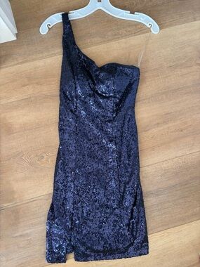 Emerald Sundae Navy One-Shoulder Sequin Dress